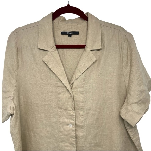 Quince 100% Organic Linen Short Sleeve Button Front Boxy Casual Shirt Women Larg - Picture 7 of 13